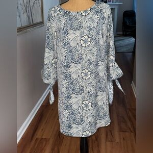 H&M William Morris & Co tunic tie sleeves blue white floral Dress, sz 4